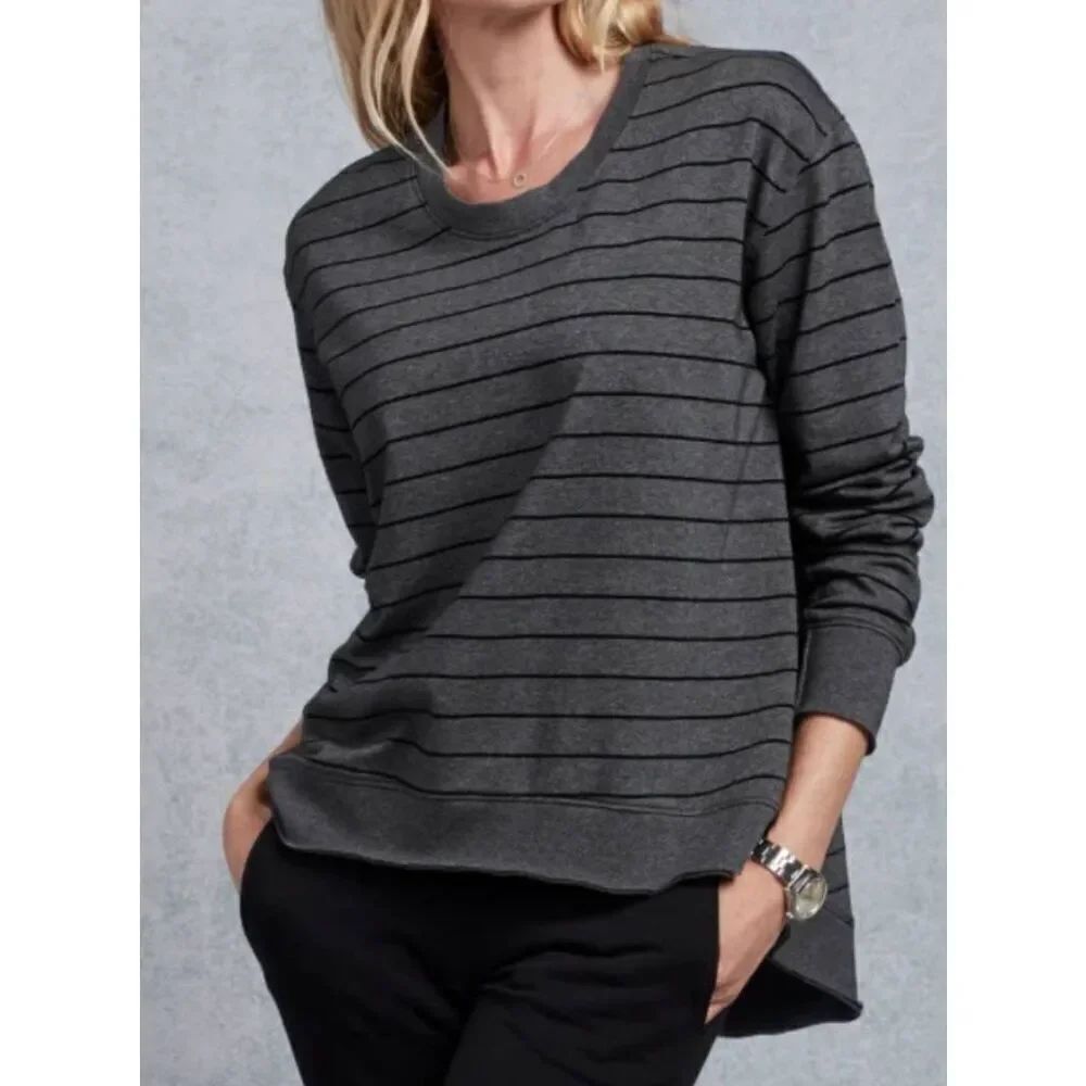 Frank and Eileen Tee lab DARK GRAY MELANGE WITH BLACK STRIPE sz XS